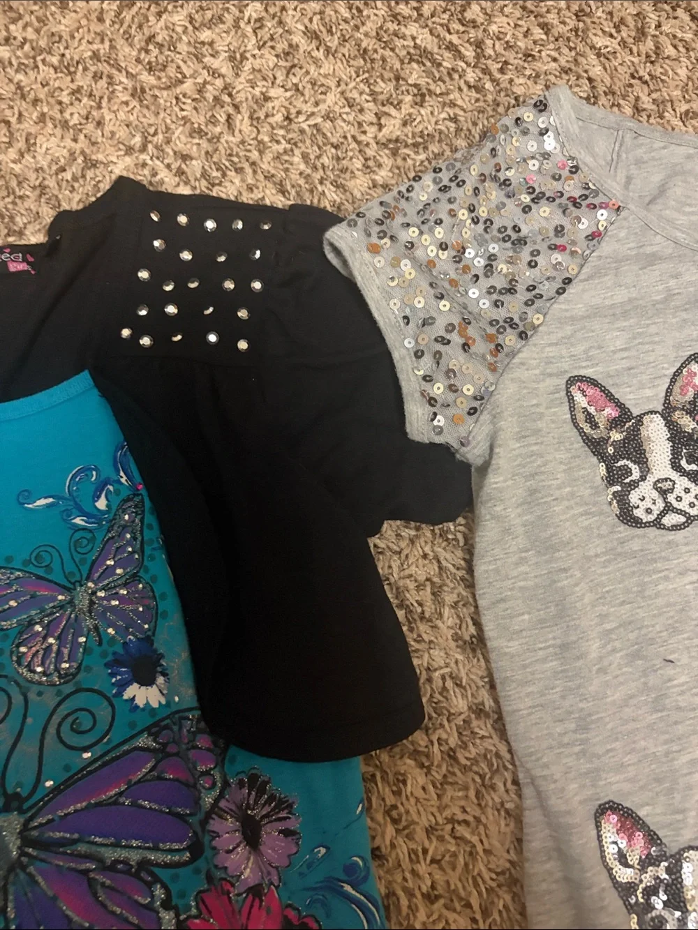Justice Girls' Teal Butterfly Dress & Grey Sequin Dog Tee Set